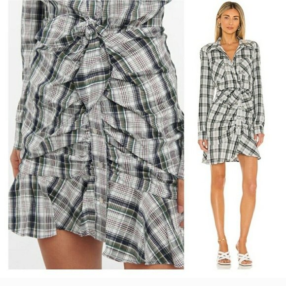 VERONICA BEARD Valle Plaid Minidress Navy Green & White Plaid Women's Size 6 - Picture 3 of 15